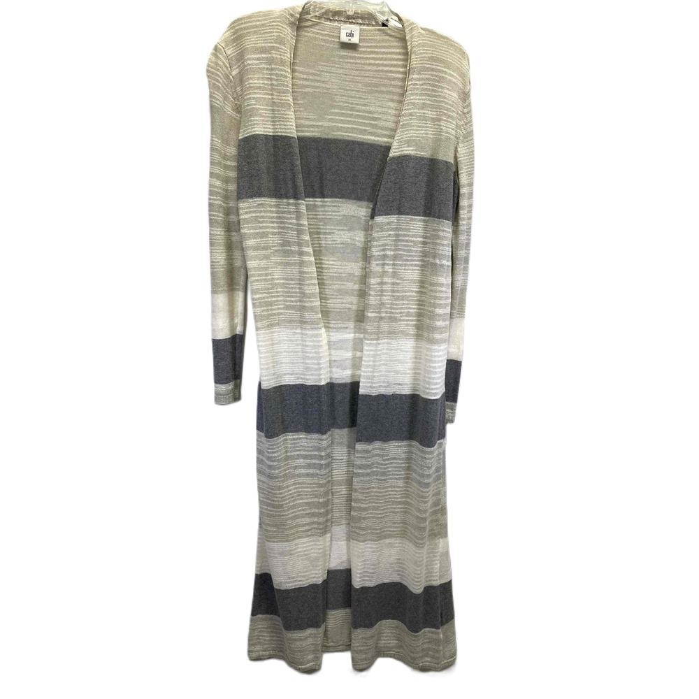 Cabi Vineyard Cream Gray Striped Open Front Duster Cardigan Sweater‎ XS